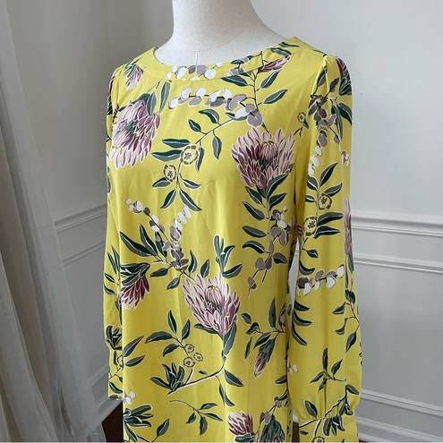 Loft  Yellow Floral Long Sleeve Shift Dress 4