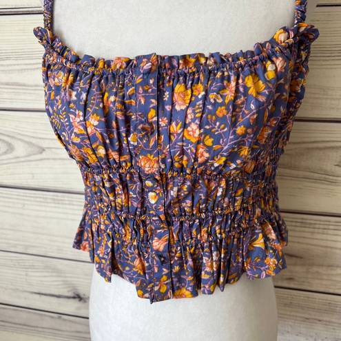 J.Crew  Purple Floral Organic Cotton Stretchy Button Down Crop Top