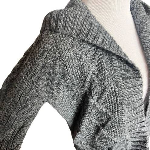 CAbi Womens  Cable Knit 610 Hooded Charcoal Alpaca Open Cardigan Sweater - Sz S