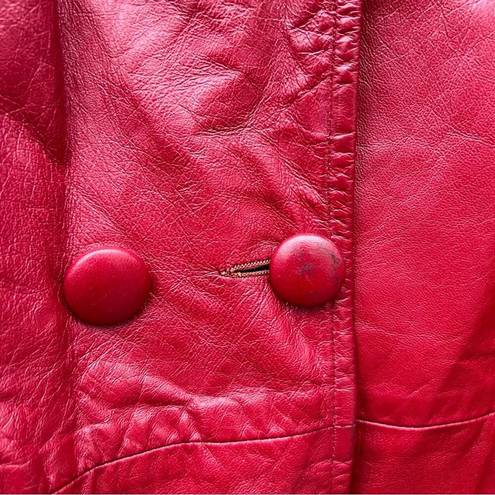 ma*rs Vint 60s 70s Red Leather & Silver Fox Fur Collar  Claus Christmas Trench Coat