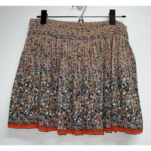 American Eagle  Womens Pleated Mini Skirt Size 8 Floral Print Taupe Orange Multi