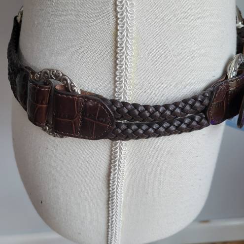Brighton , New, Leather Stretch Brown Braided O-Ring Concho Belt, Size 34
