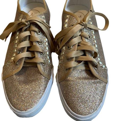 Jack Rogers  Carter Glitter Sneakers Metallic Gold Lace Up Sparkle