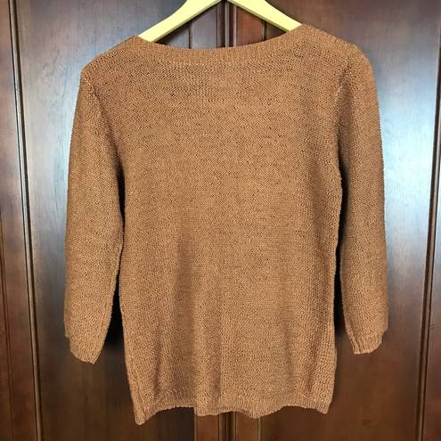 Coldwater Creek  Tan Brown Crochet 3/4 Sleeves Sweater Blouse Size Small