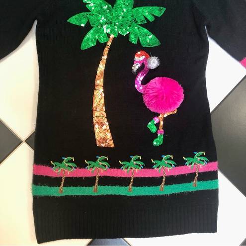 It’s Our Time Ugly Christmas Sweater  Acrylic 3D Flamingo Unique Pom Pom Size Med