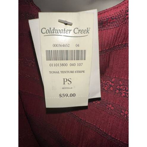 Coldwater Creek  Women’s Petite Small Textured Stripe Red Button Down Top Nwt