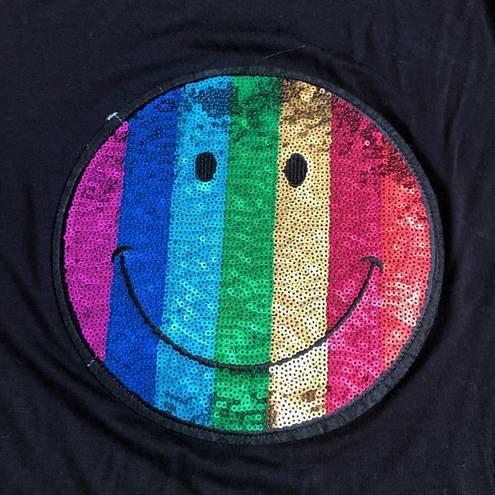 Melissa RARE  MASSE Black Designer Smiley Face Sequins T-Shirt Women’s Size L