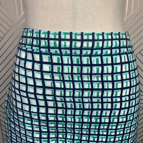 Kate Spade  Judy Check Print Pencil Skirt in Green & Navy Blue Size US 10