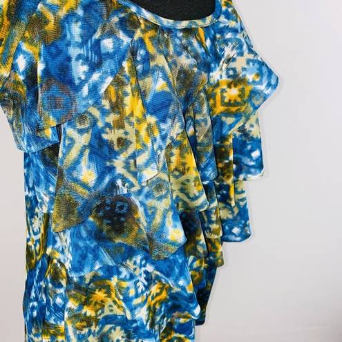 AB Studio  Womens Medium M Polyester Ruffle Tiered Lightweight Abstract Print Top