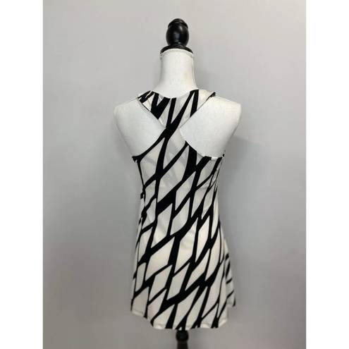 Xxi Geometric Print Sleeveless Pleated Racerback Dress Cream Black Small