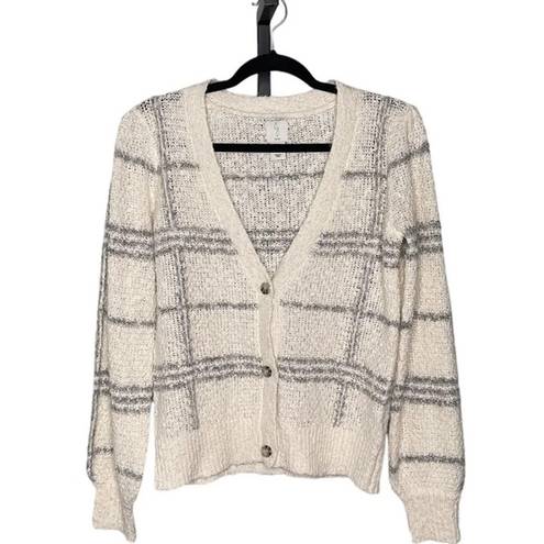 Joie  Plaid Cardigan Chunky Knit Sweater Cap Sleeve