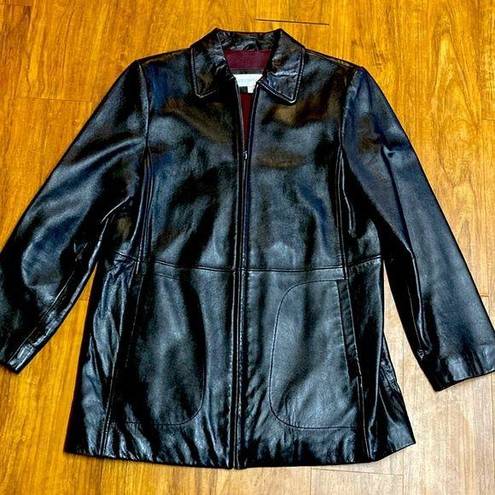 Liz Claiborne Woman’s black leather coat motorcycle small 