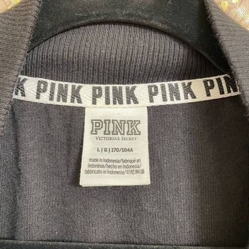 PINK - Victoria's Secret  Black Satin Embroidered Logo Bomber Jacket L/XL