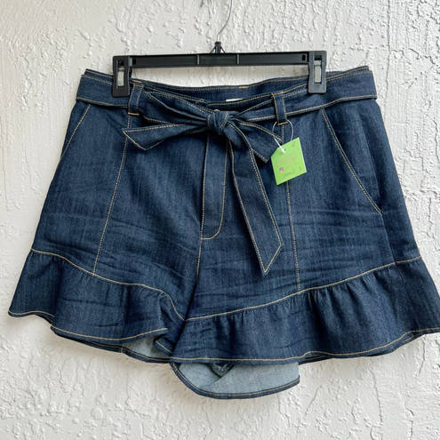 Cinq à Sept  High Rise Penny Ruffle Hem Denim Shorts Indigo Women's Size US 12