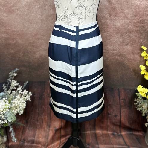 W By Worth  Wavy Stripe Silk Twill Slim Skirt - Navy/White - size 10