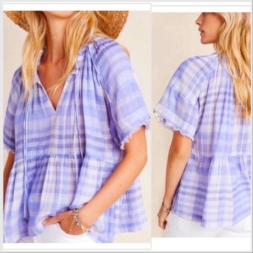 Pilcro and the Letterpress Anthropologie  Purple Plaid Peasant Top