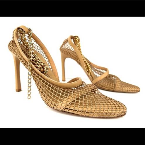 Bottega Veneta  Stretch Chain Ankle Strap Nappa Leather Heel Mesh Pumps Size 38.5