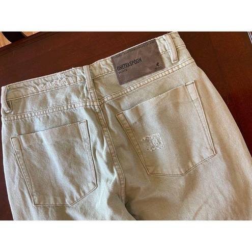 One Teaspoon  Free People Collab Faded Khaki Saints Boyfriend Jeans Size 26 NEW