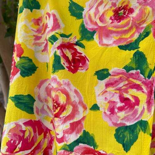 Jams World Vintage  Skirt Small Yellow Pink Floral Draped Maxi Rose Hawaiian