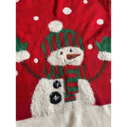 Allison Brittney  red Fuzzy Snowman Christmas Sweater tunic/ Dress