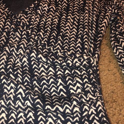 Garnet Hill  Brianna Faux Wrap V-Neck Surplice Dress 3/4 Sleeve Blue Chevron XS