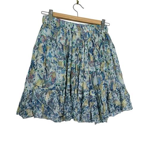 Rococo  Sand Braw Mini Skirt Multihued Blue Floral Print