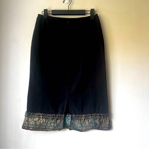 Vintage 90s Y2K Reference Black Ribbon Beaded Trim Pencil Skirt L Size L