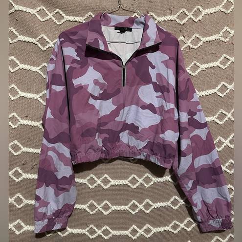 Forever 21 Purple Camo Crop Athletic Half Zip Pullover Jacket