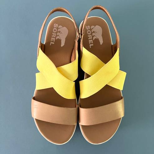 Sorel Cameron Colorblock Yellow Multicolor Leather Platform Flatform Sandals