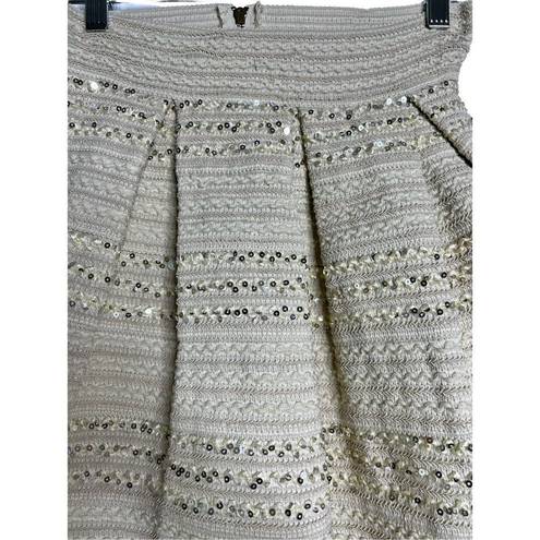 Ginger G  Womens Mini Skirt Sequin Pleated Cream Size 12