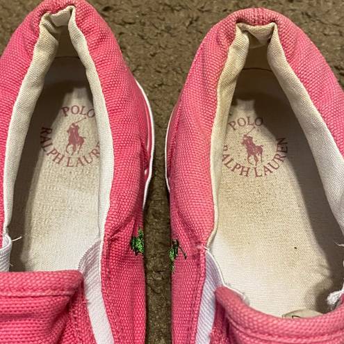 Polo Womens PRL  Ralph Lauren Pink Green Spinnaker Repeat Pony Boat Shoes Flats 6