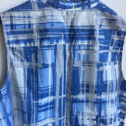 Coldwater Creek  Sleeveless Button-Up No Iron Tank Watercolor Tie Due Large P