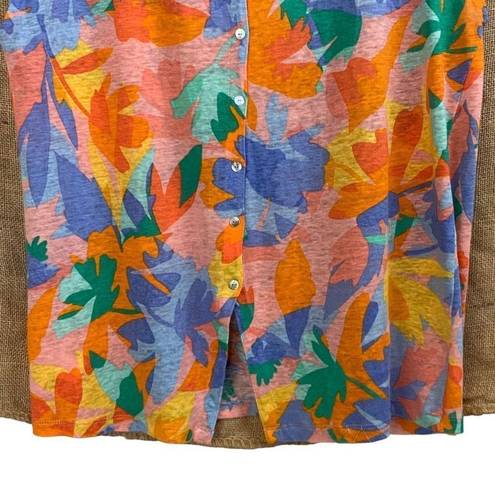 Joie  100% Linen Tropical Print Knit Button Back Top Size XL