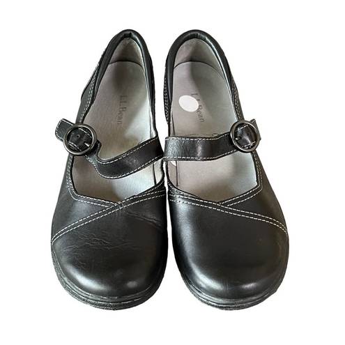 L.L.Bean  Womens Mary Jane Comfort Shoes 6W Black Leather Classic Buckle Strap