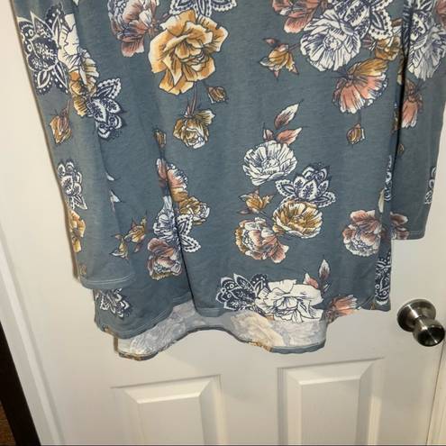 Bobeau  Blue Floral Print Knit Cold Shoulder 3/4 Sleeve Top 1X