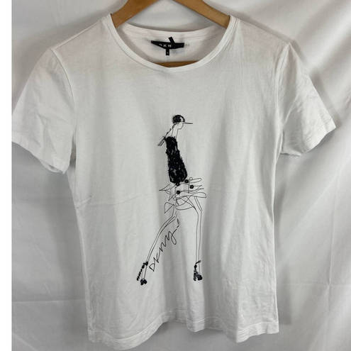 DKNY  Embellished Art Print White Tshirt Size XS