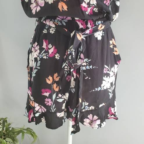 The Loft  Sleeveless Black Floral Romper XS