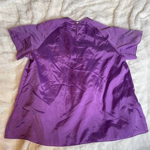 Isaac Mizrahi  For Target Large Silk Purple Keyhole Short Sleeve Blouse Top