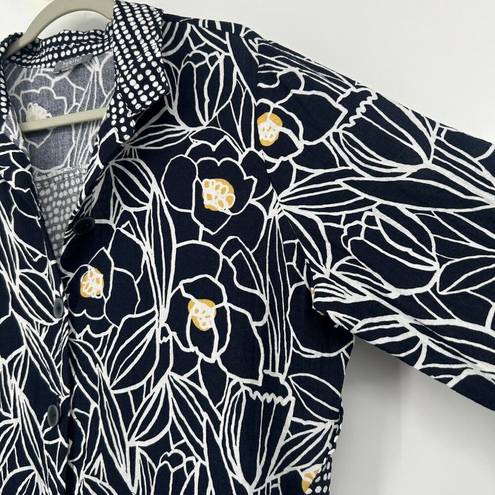 Habitat  Palm Beach Floral Swing Tunic Navy Blue Pockets Lagenlook Size L