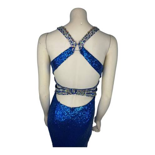 Faviana FAVOANA 7507 Royal Blue Sequenced sexy open back prom dress size 4