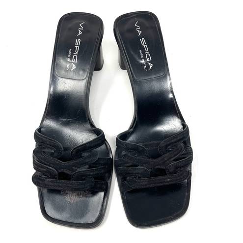 Via Spiga  black leather and suede slides, made in Italy, size 6.5