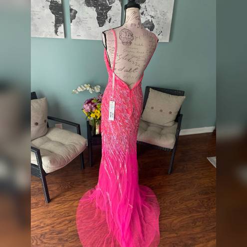 Jovani Hot Pink Prom Dress With Leg Slit