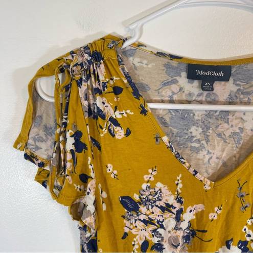 Modcloth  Feeling Fluttery Yellow Floral Top Peplum Size XS