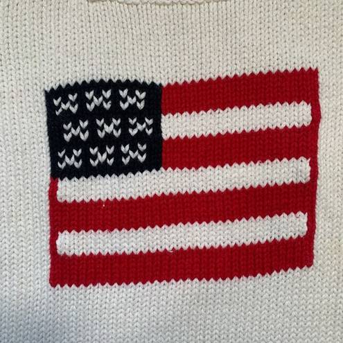 Vintage Village Sport Knit Sweater Vest White Red American Flag Side Button Size L