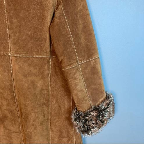 Wilson’s Leather Wilson's Penny Lane brown suede coat long jacket faux fur mixed colors small