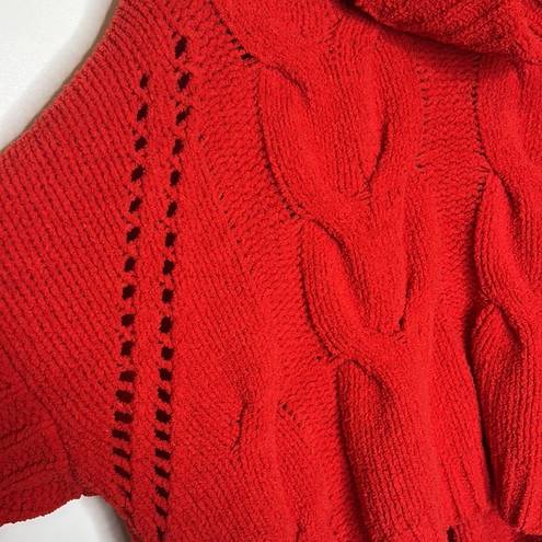 The Moon  & Madison Red Cowl Neck Plush Cable Knit Cropped Sweater