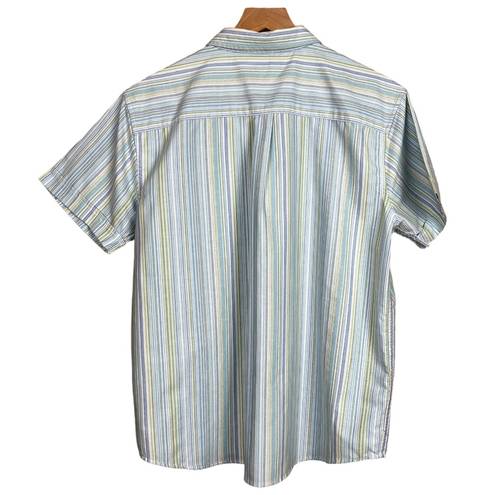 Cabin creek Wrinkle Free Short Sleeve Blue Purple Striped Button Down Shirt