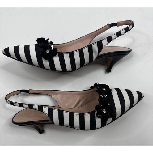 Kate Spade  New York Olima Slingback Kitten Heels Black White Striped Women's 8