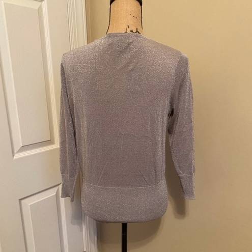 August Silk  Silver Pearl and sequin Scoop Neck Pullover Sweater Size L