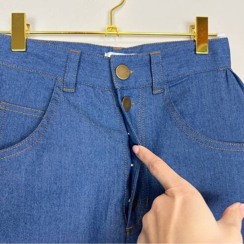 Unique Vintage  Denim Blue Chisholm Culottes Cropped Wide Leg Pants Size XS